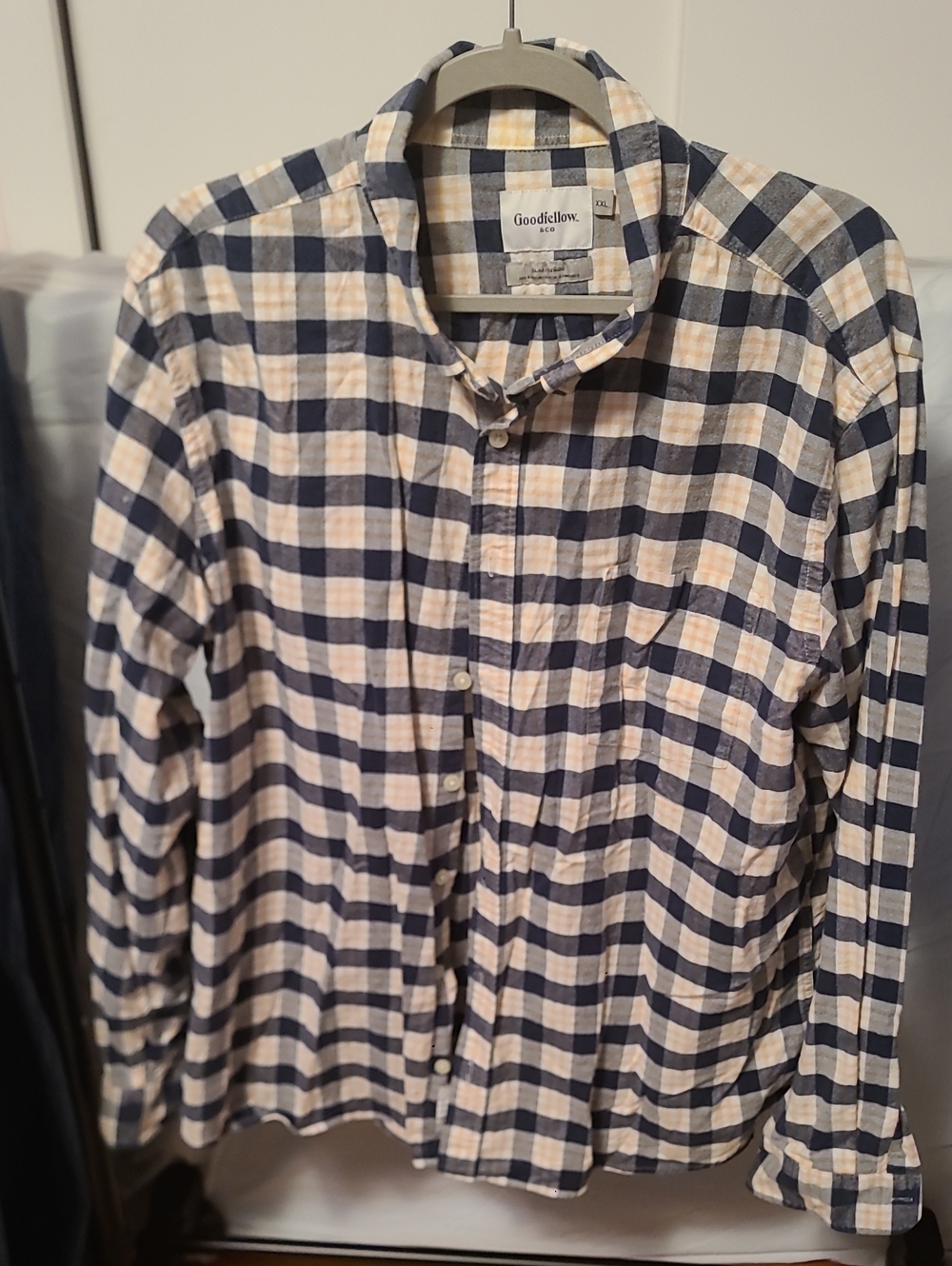 Goodfellow & Co Navy and Cream Check Cotton Button-Down Shirt
